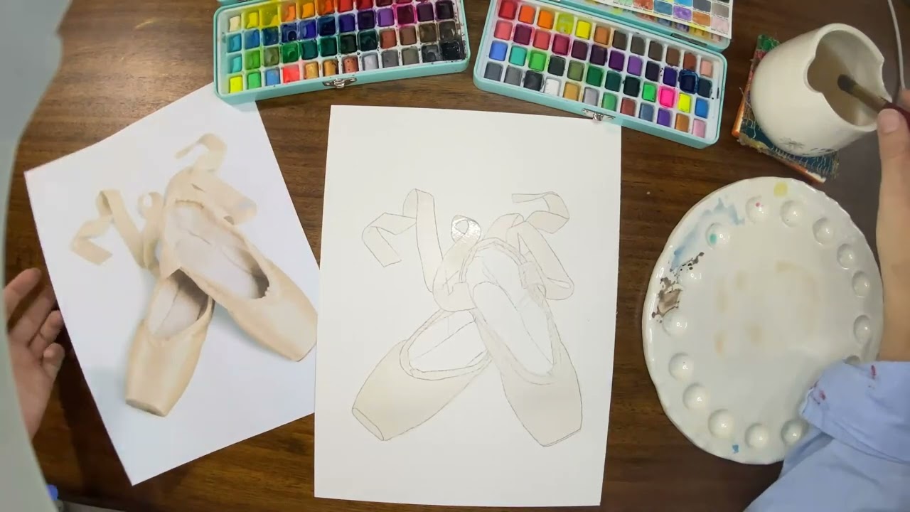 Full Beginner Watercolor Painting Tutorial: Ballet Point Shoes
