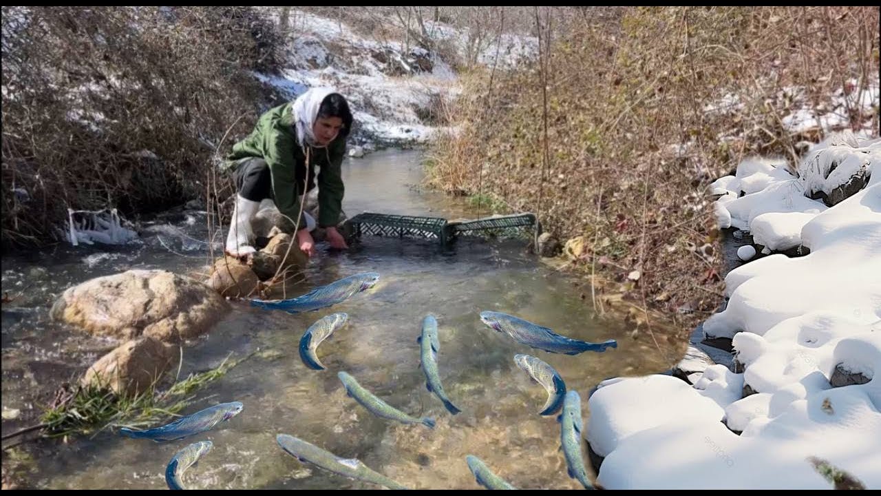 Most interesting fishing technique:Surviving Winter in a Remote Iranian Village- 28c°