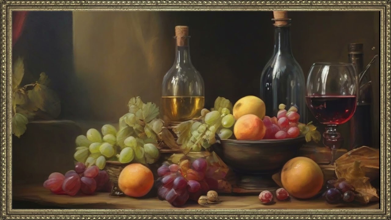 TV SCREENSAVER WALLPAPER AMBIANCE WINE AND FRUIT NO SOUND  | ART | FRAMED PAINTING DECOR DECORATIVE