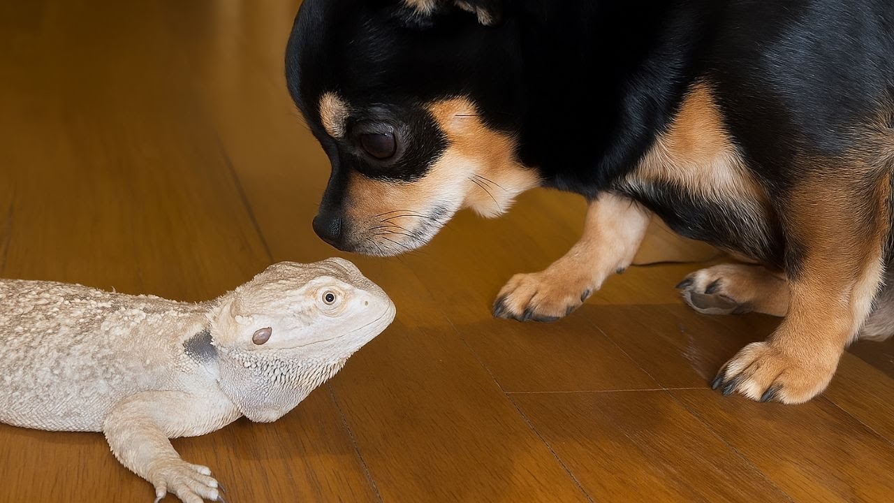 Chihuahua myśli, że ta jaszczurka jest jej dzieckiem