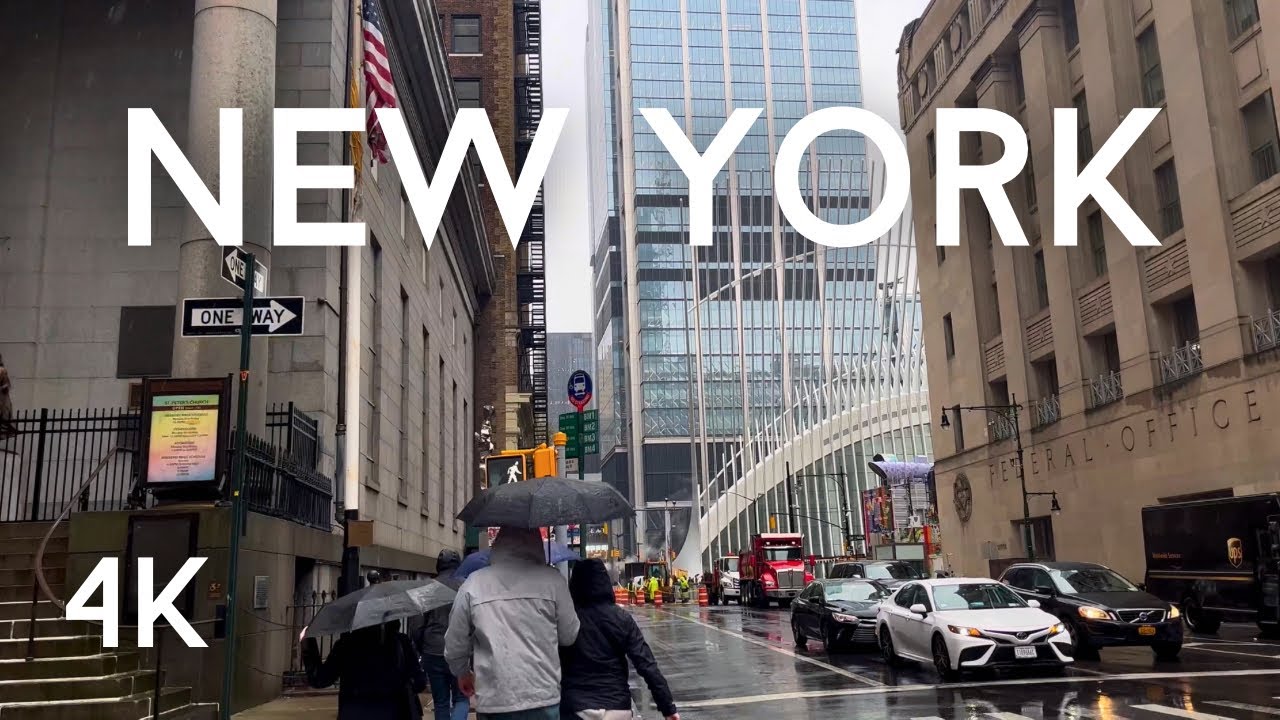 New York City Grey Day in the Rain | Rain Walk in Downtown Manhattan’s Sound Ambience