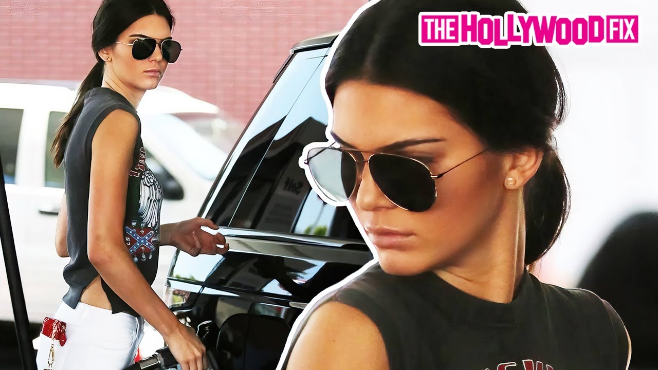 Kendall Jenner Pumps Gas Wearing A Lynyrd Skynyrd Shirt With A Confederate Flag In Beverly Hills, CA