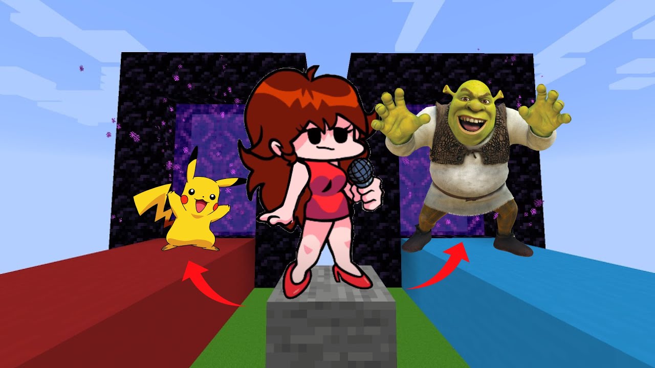 Minecraft FNF Girlfriend: DO NOT CHOOSE THE WRONG PORTAL (Pikachu or Shrek ?)