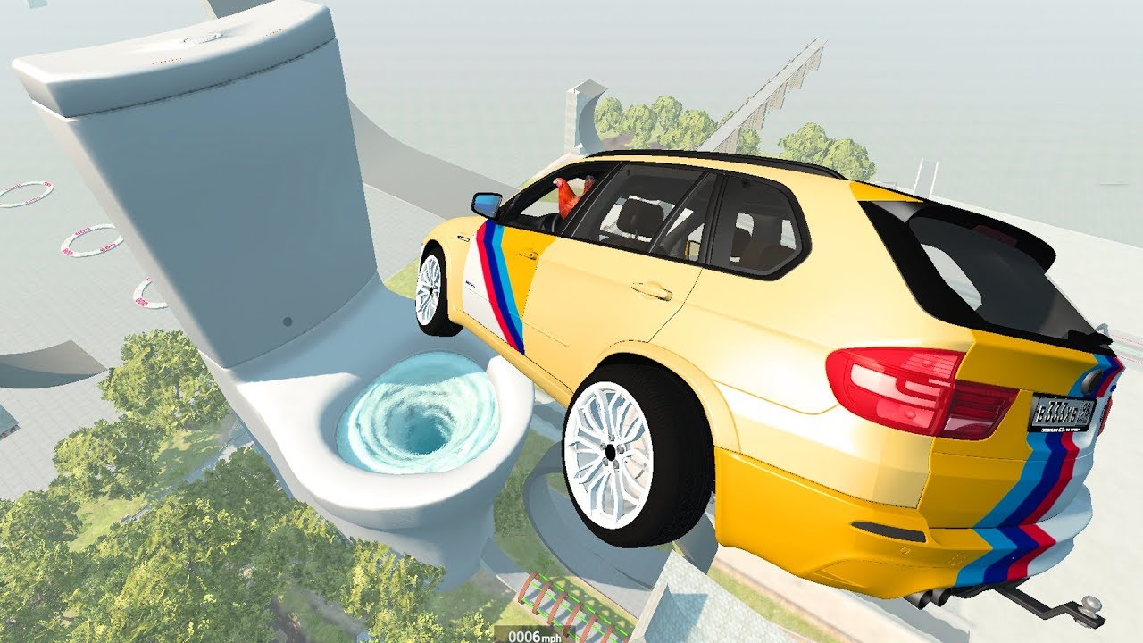 Giant Toilet Water Vortex High Speed Jumps - BeamNG.Drive