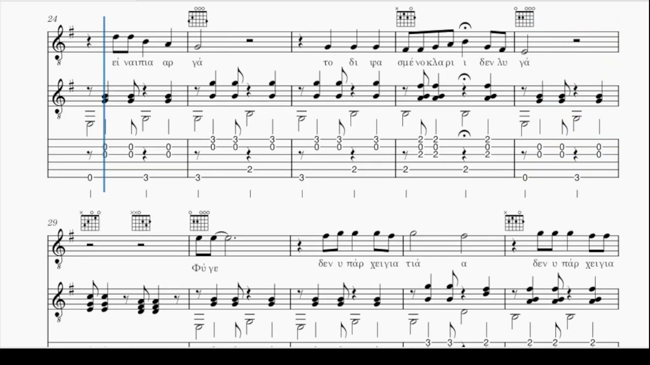 Με φυτέψανε πάνω σε καμμένη γη, παρτιτούρα-ταμπλατούρα για φωνή και κιθάρα δωρεάν.