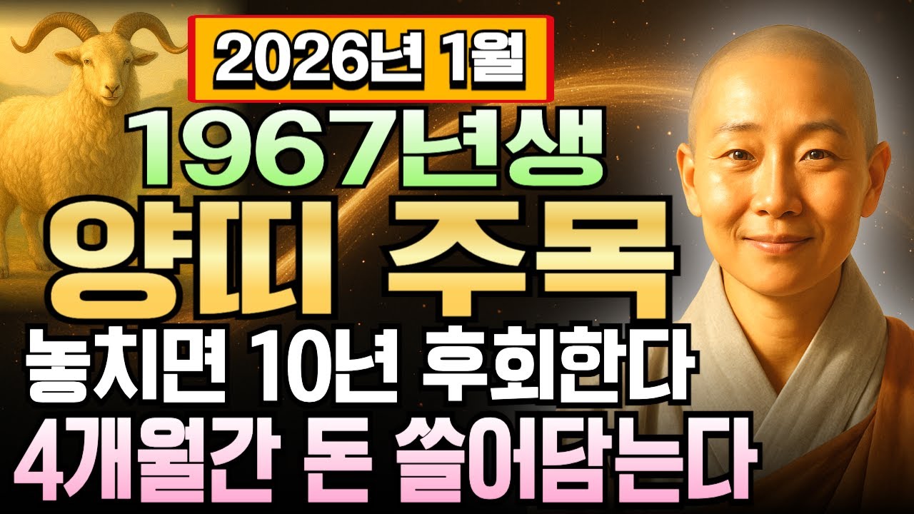 59세 정미년생 양띠 1967년생 2026년 1월 운세 하늘이 도와! 천금 쏟아지고 재물운 폭발하는 시기, 양띠 평생 대운 타는 부의 파도 지금 여기서 확인하세요.