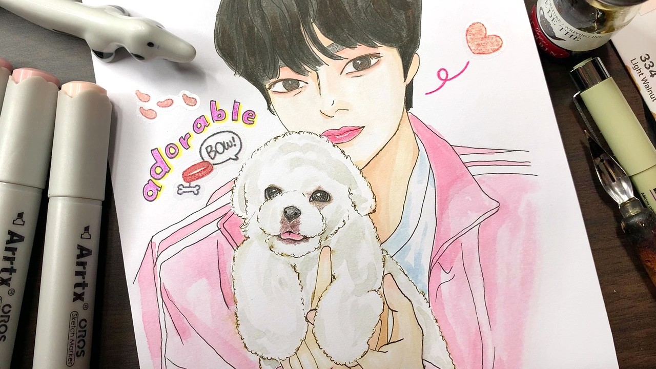 아이돌과 댕댕이의 조합은 언제나 옳다 ㅣDrawing 몬스타엑스 민혁