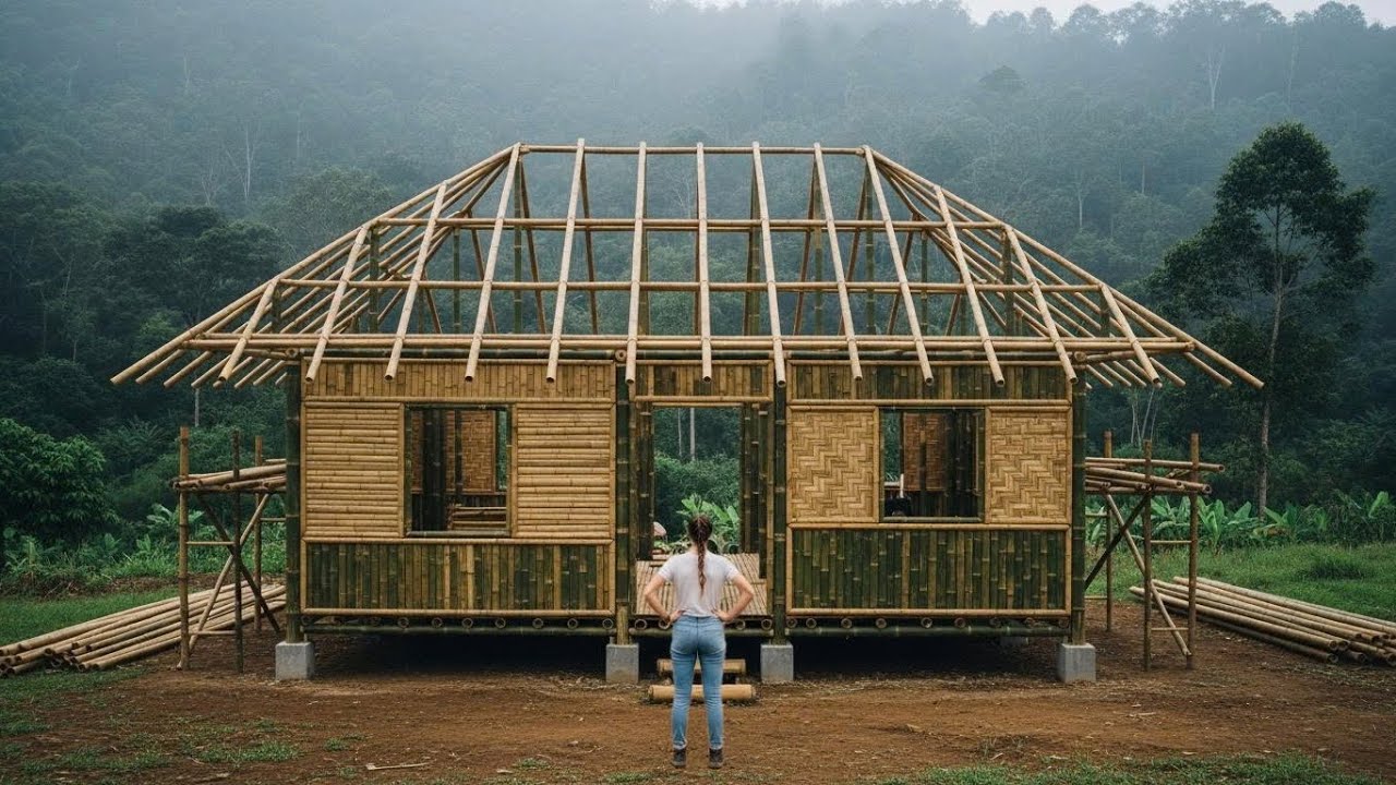 Girl Builds the Most Beautiful Bamboo House in the World | From Start to Finish - Full Build