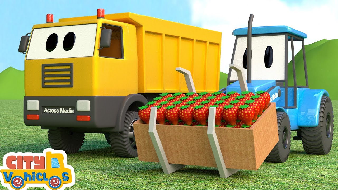 Construction Vehicles —Clamshell Excavator , Dump Truck, Cement Mixer fix broken fountain.