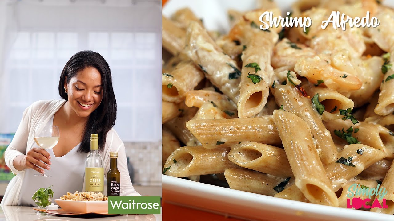 Shrimp Alfredo with Waitrose Whole Wheat Penne Pasta