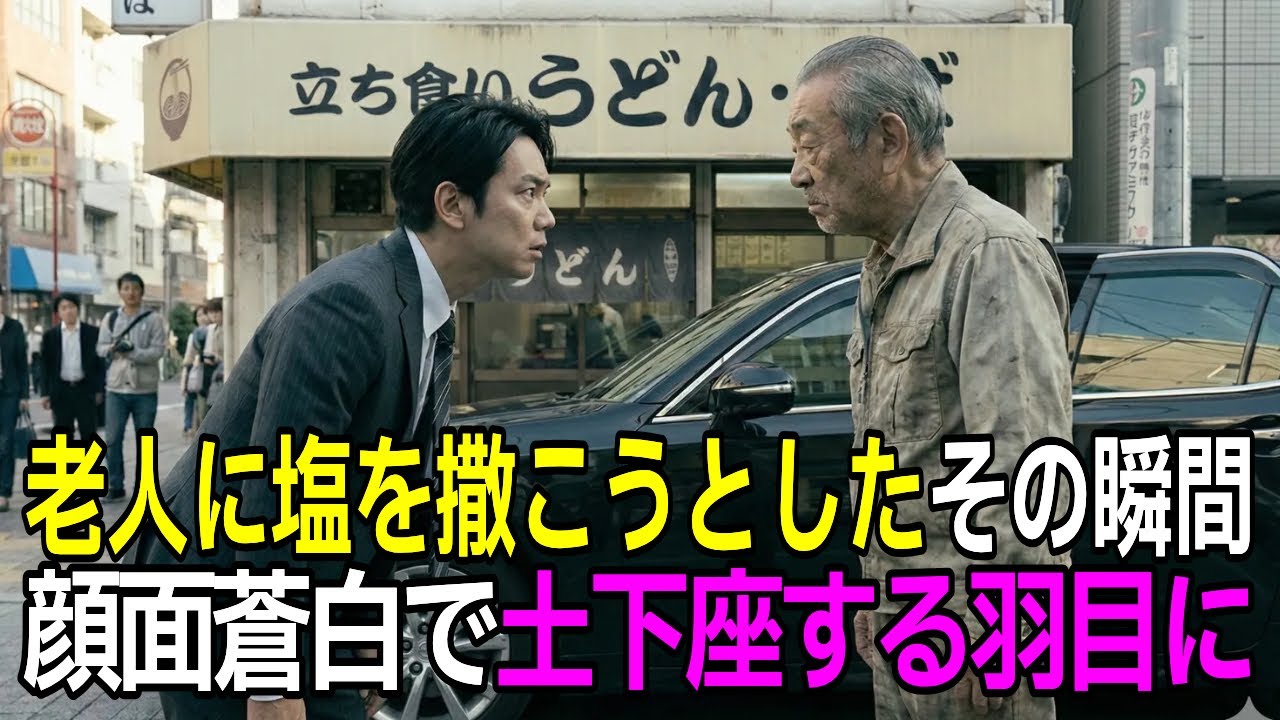 立ち食いうどん屋で老人をあざ笑った社員、迎えの黒塗りの車を見た瞬間に全てを失う【感動する話】【朗読】