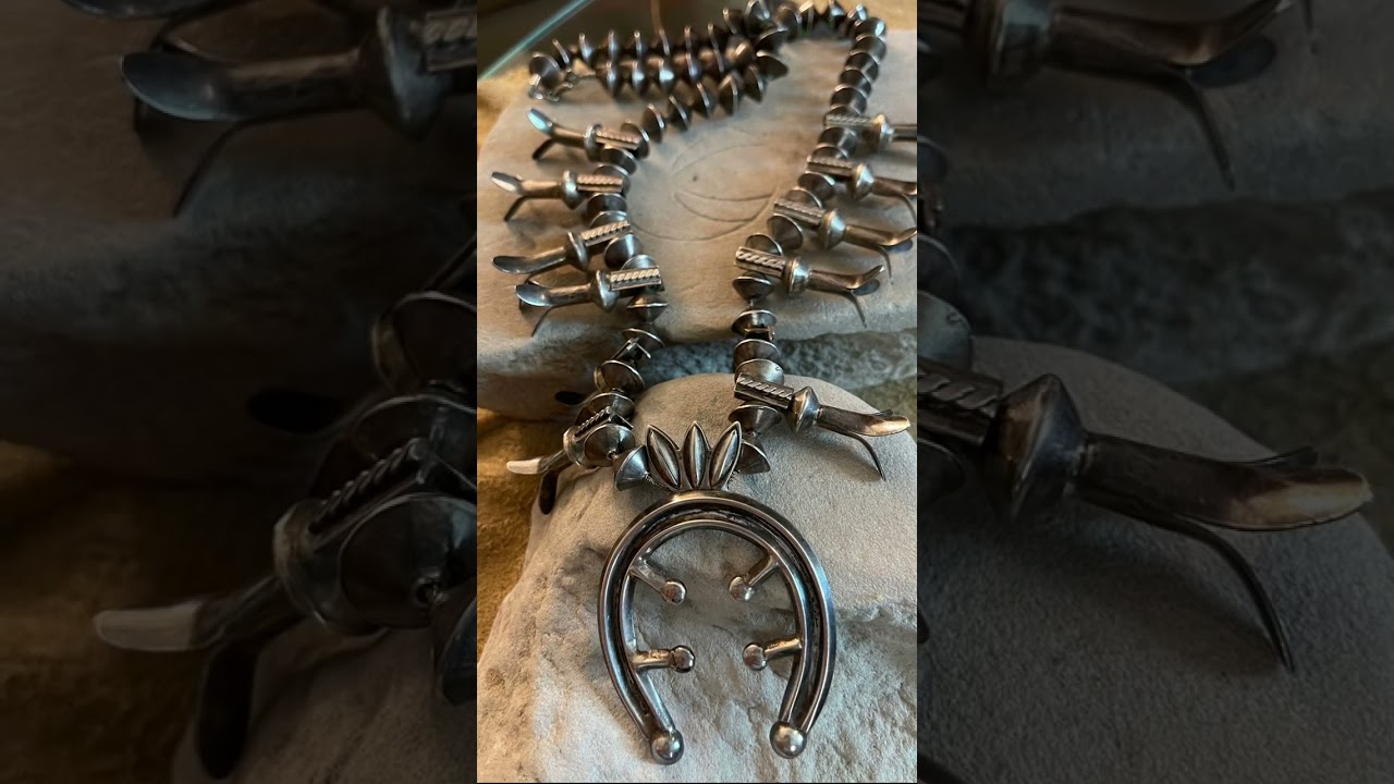 Mid century Navajo attributed squash blossom necklace