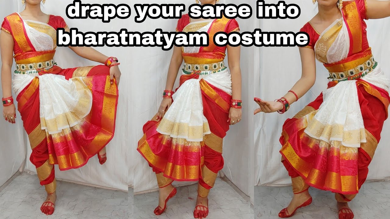 DRAPE YOUR BHARATNATYAM COSTUME WITH SAREE|SAREE DRAPING IN BHARATNATYAM COSTUME|HINDI