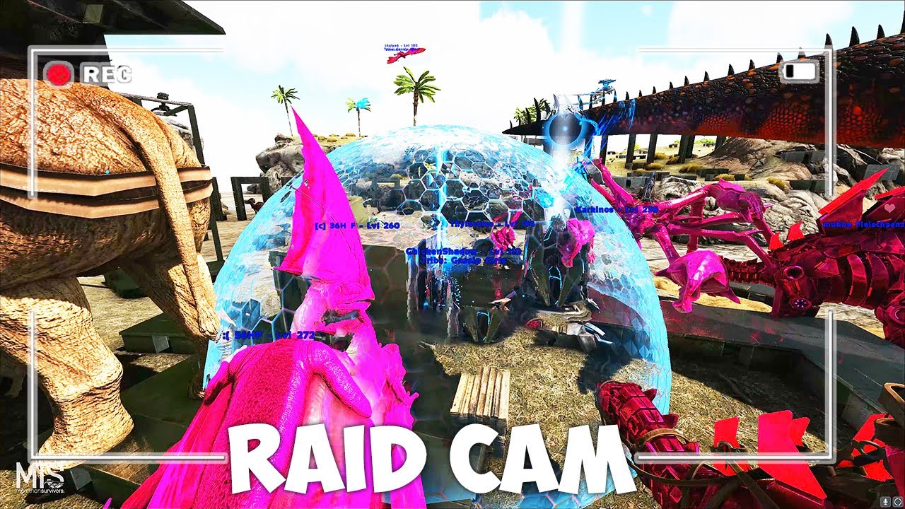 Ark Raid Cam - A Massive Tribe Tries To Raids The Ragnarok Blue Ob Cave ONLINE!