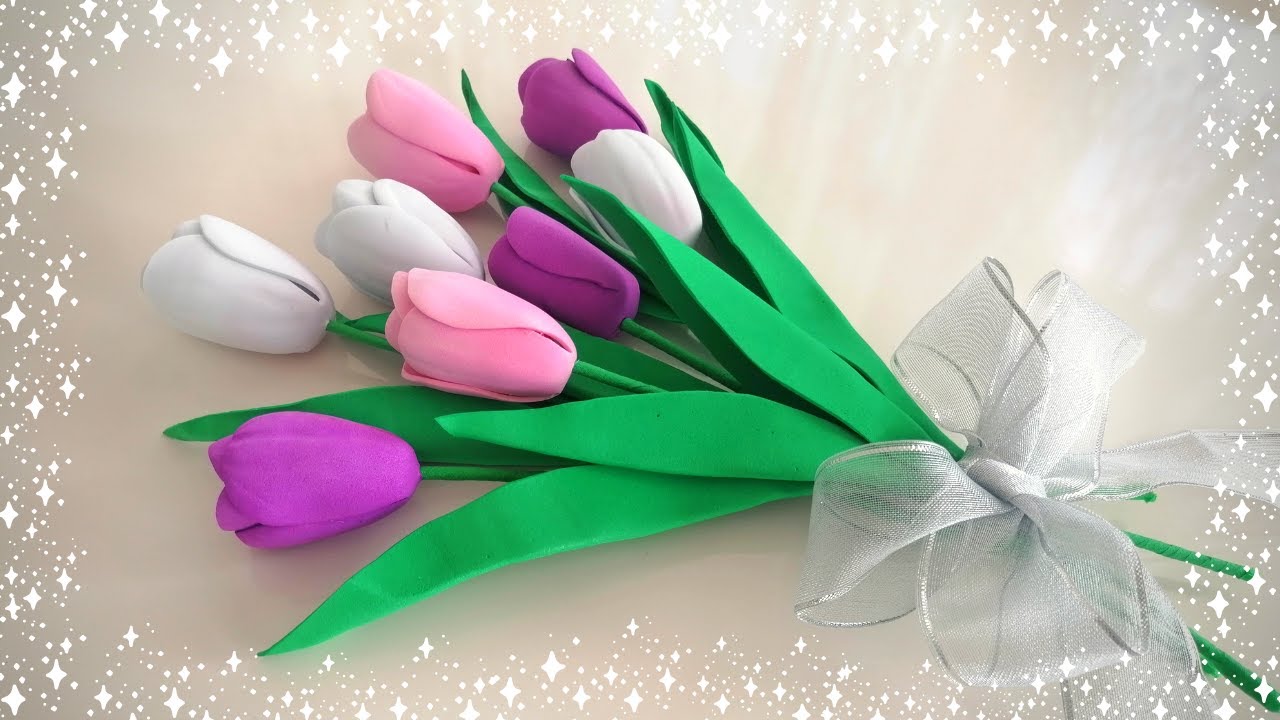КАК СДЕЛАТЬ ЛЕГКО СДЕЛАННЫЕ ЦВЕТЫ (ТЮЛЬПАН) ИЗ ЭВА БУМАГИ 💐 / DIY