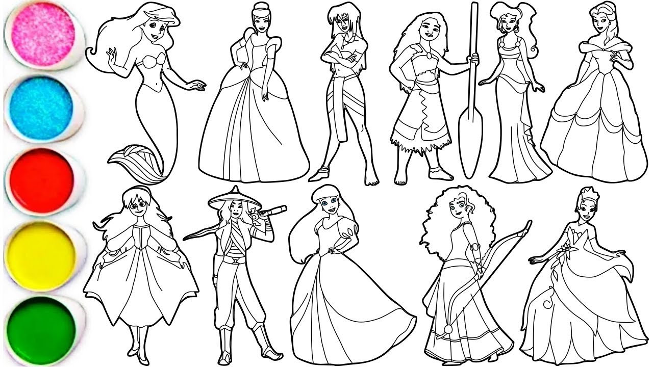 How to draw Princesses Disney - Ariel, Cinderella, Kida, Moana, Megara, Belle, Eilonwy & others