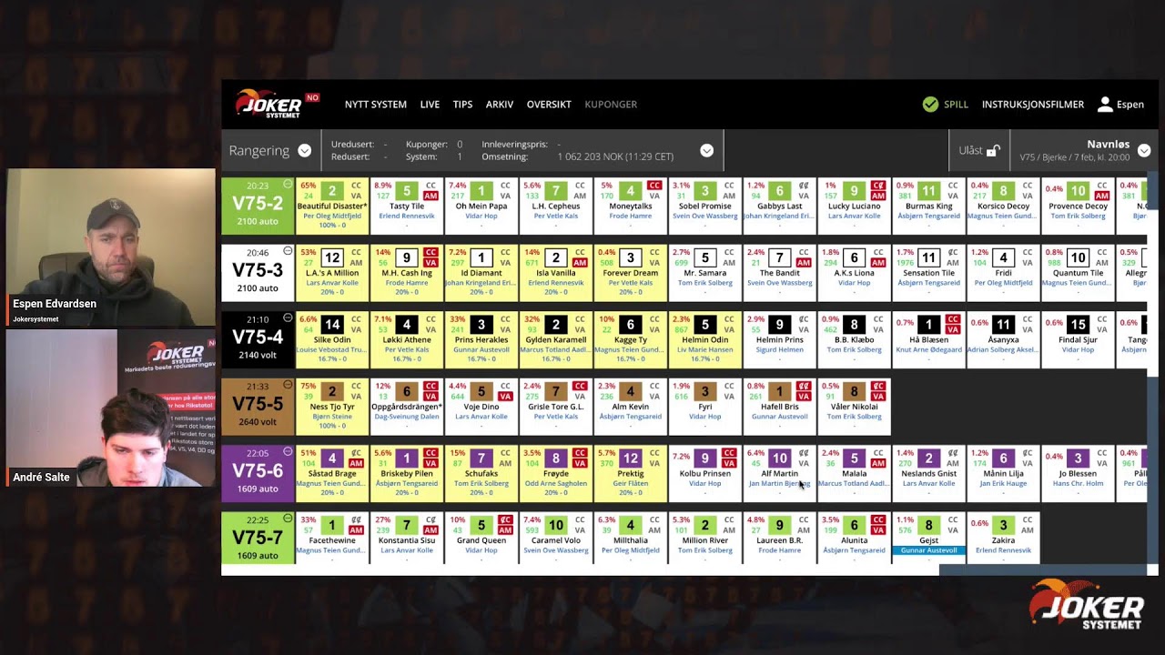 V85 Solvalla og V75 Bjerke - Live stream med Jokersystemet