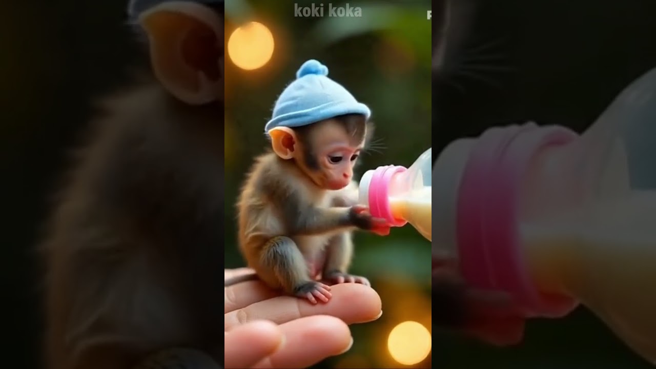 Tiny Monkey Drinks Milk 😭🍼