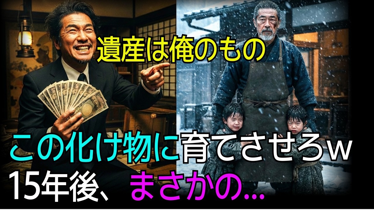 葬儀で『この化け物に育てさせろｗ』と笑う叔父。顔に火傷のある刀鍛冶が双子を引き取った15年後、立場が逆転する。