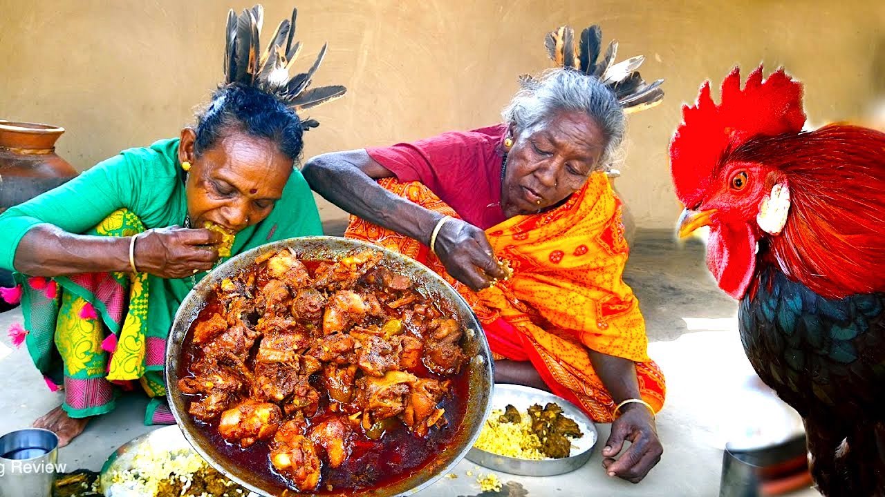 COUNTRY RED CHICKEN CURRY cooking by tribal grandmothers | How grandmothers cooking village chicken