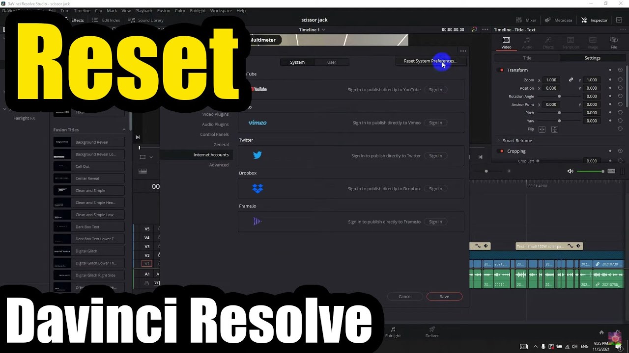 Как сбросить DaVinci Resolve до настроек по умолчанию? (Системные настройки и настройки пользоват...