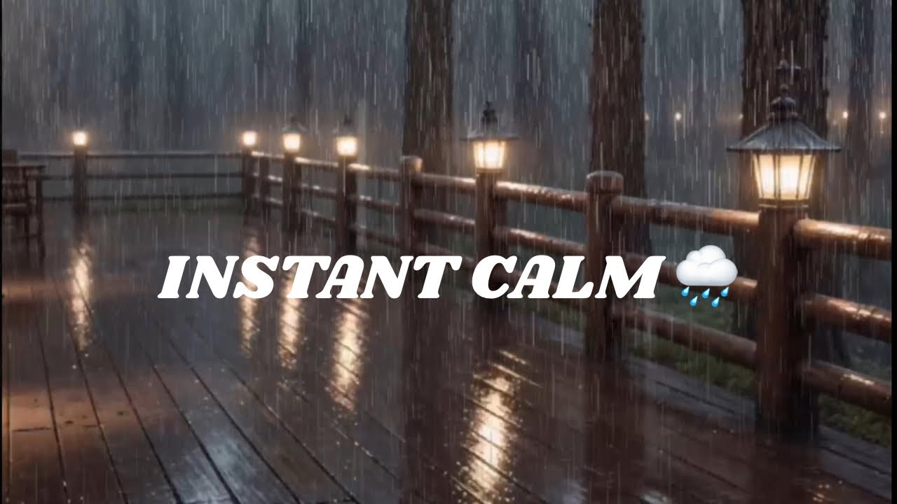 Cozy Rainy Night on a Wooden Forest Terrace 🌧️ Warm Lantern Ambience for Deep Sleep