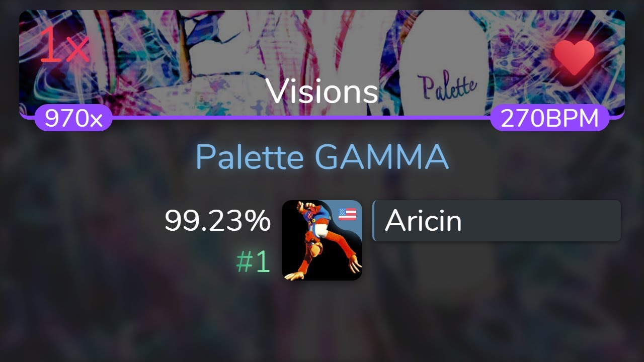 [270BPM Live] Aricin | Yuyoyuppe - Palette GAMMA [Visions] 99.23% {#1 💖 1❌} - osu!