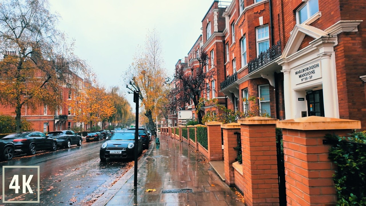 ☔️ London Autumn Walk in the Rain 🍁 Hampstead to Kilburn 4K
