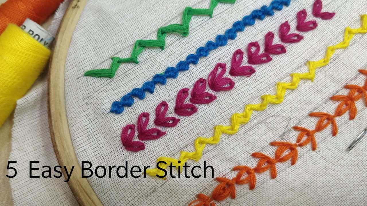 5 Easy Border Embroidery|Neckline Kadai kaise karein|Easy Embroidery Tutorial|