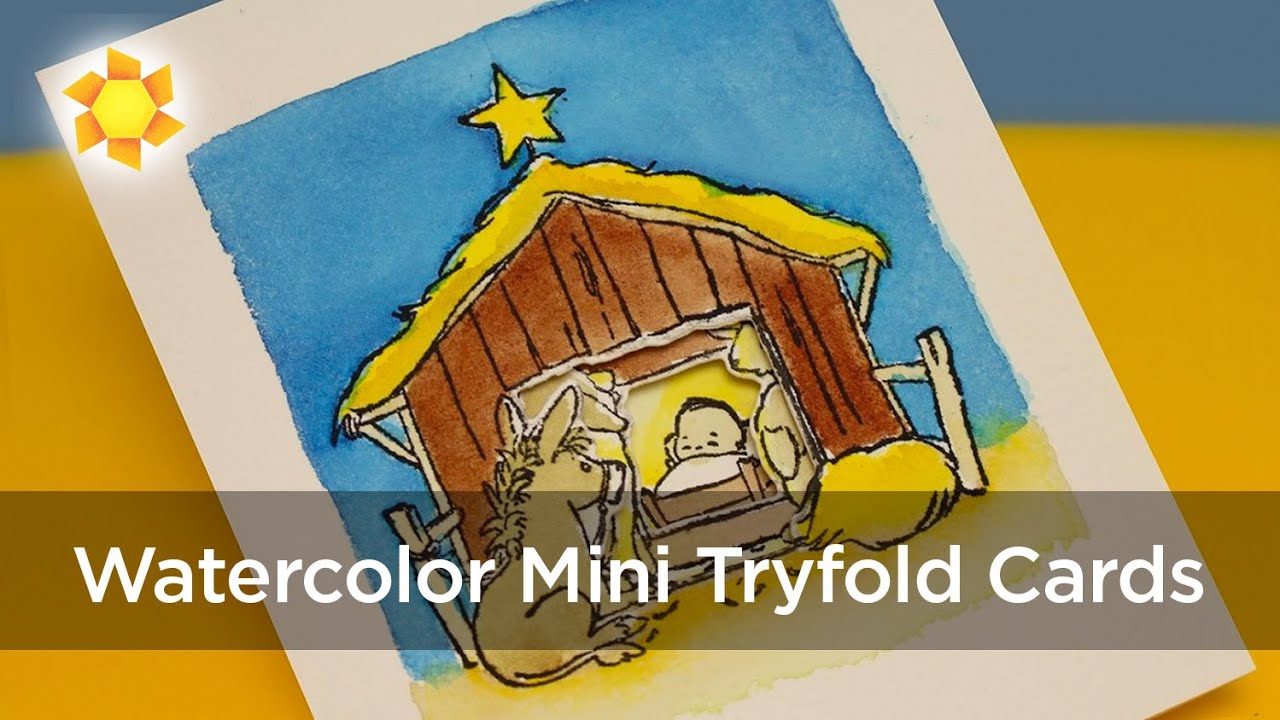 Nativity Mini TryFold Watercolor Christmas Card