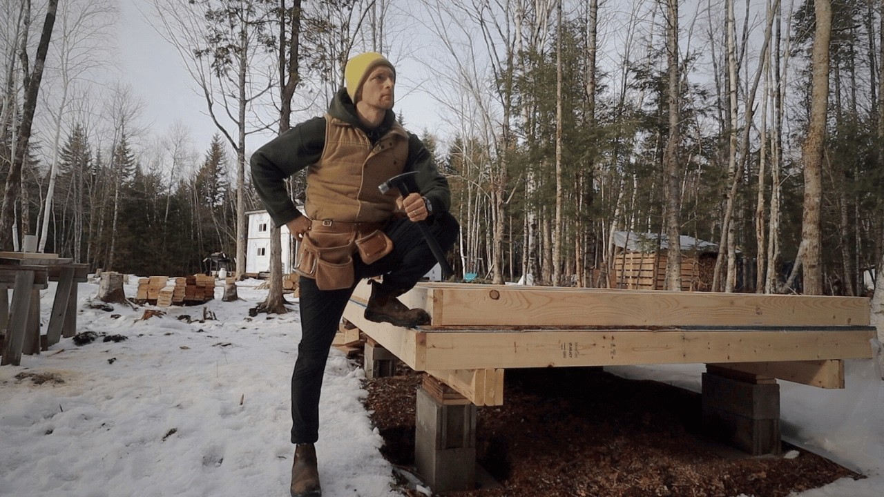 Off Grid Bunkie Build in Canadian Winter (Framing Walls for our 8x16 Small Cabin)