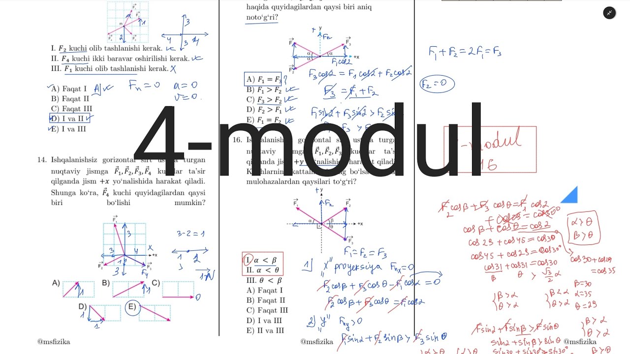 4-modul yechimlari. Turkcha Ayt-fizika tarjima kitobi