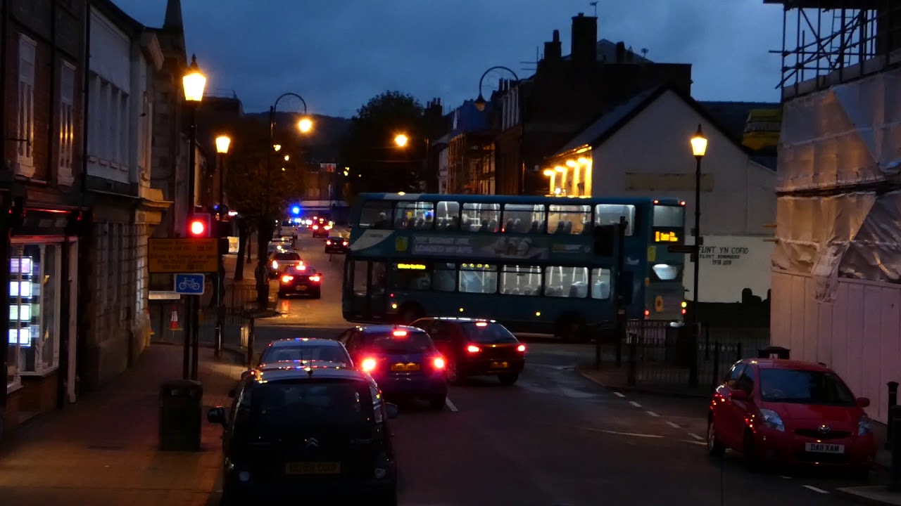 Busy nightime scene Church Street Flint Flintshire Wales UK 13.10.18