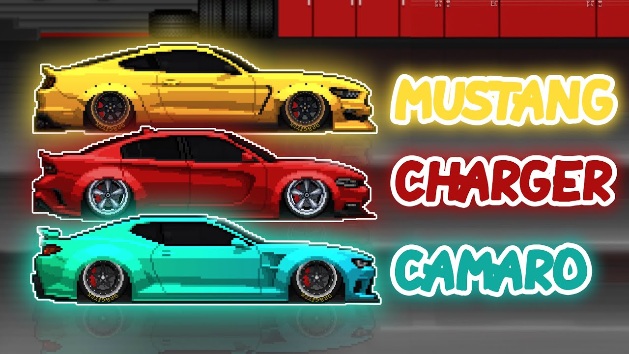 MUSTANG vs CHARGER vs CAMARO in PIXEL CAR RACER!
