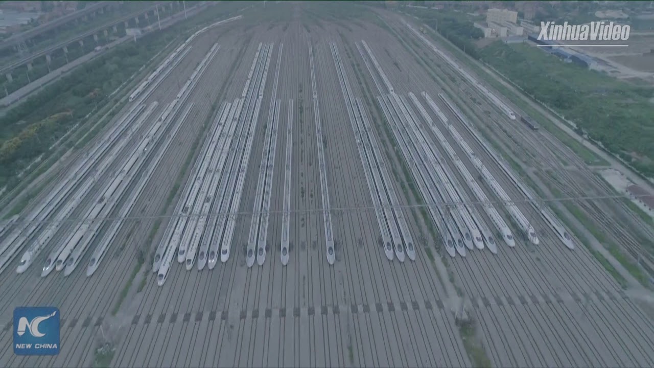 Stunning aerial view of high-speed train maintenance center in Wuhan