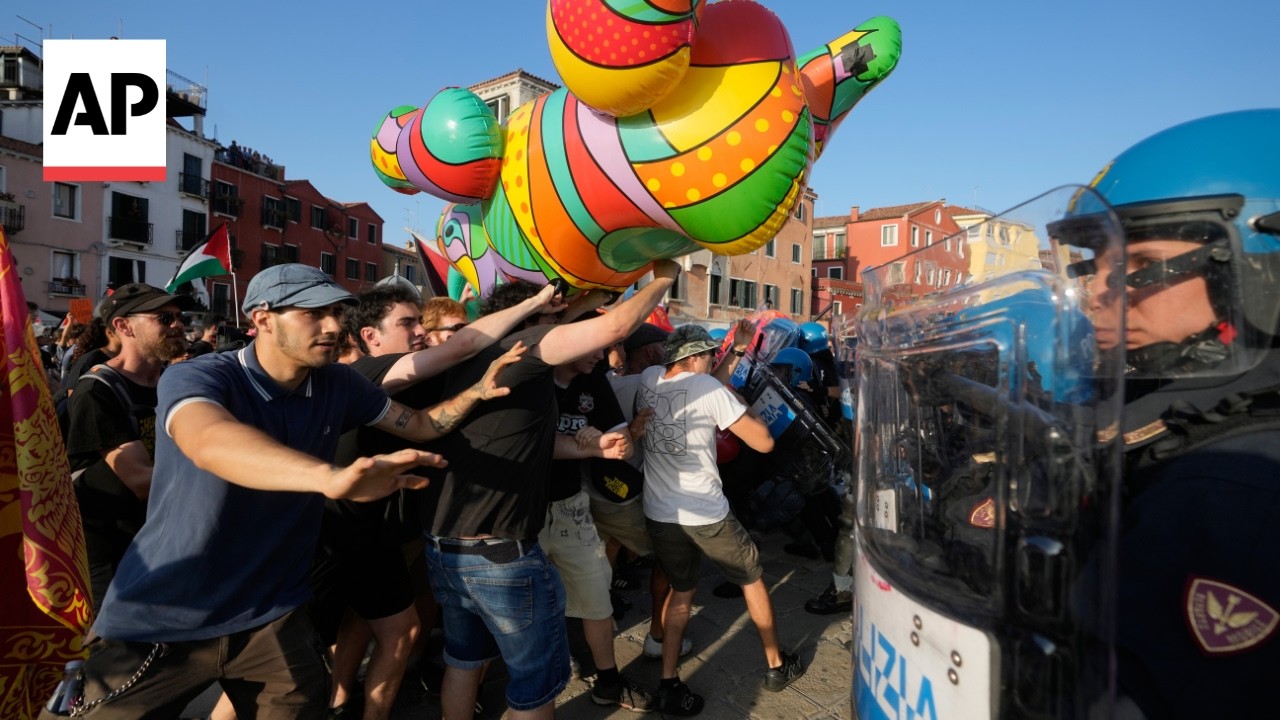 Protesters clash with police in Italy as US ambassador arrives in luxury yacht