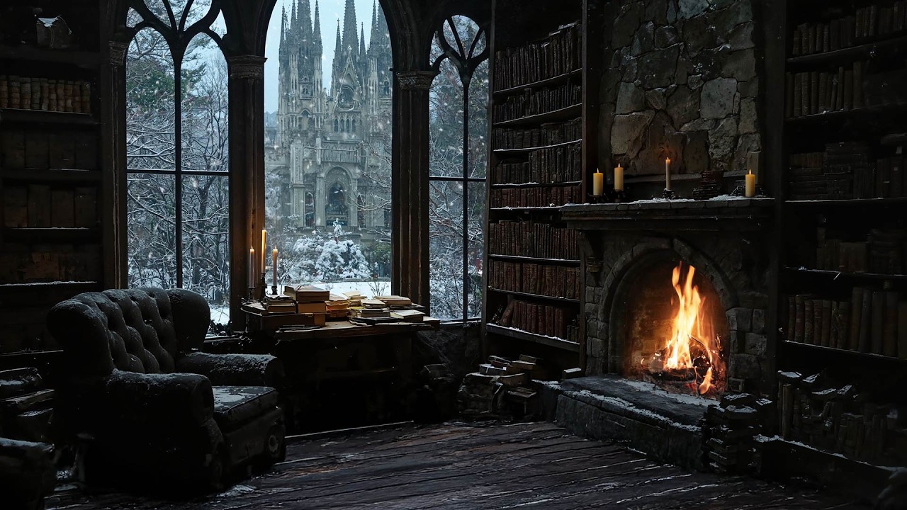 Studying in a Dark Winter Room | Dark Academia Music & Gothic Victorian Library Vibes