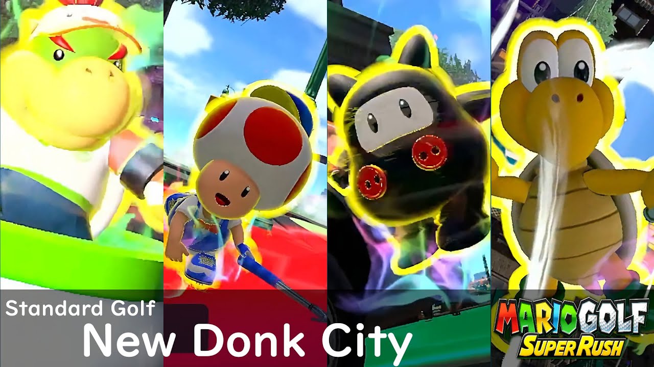 Mario Golf Super Rush Bowser Jr vs Toad vs Ninji vs Koopa Troopa in New Donk City