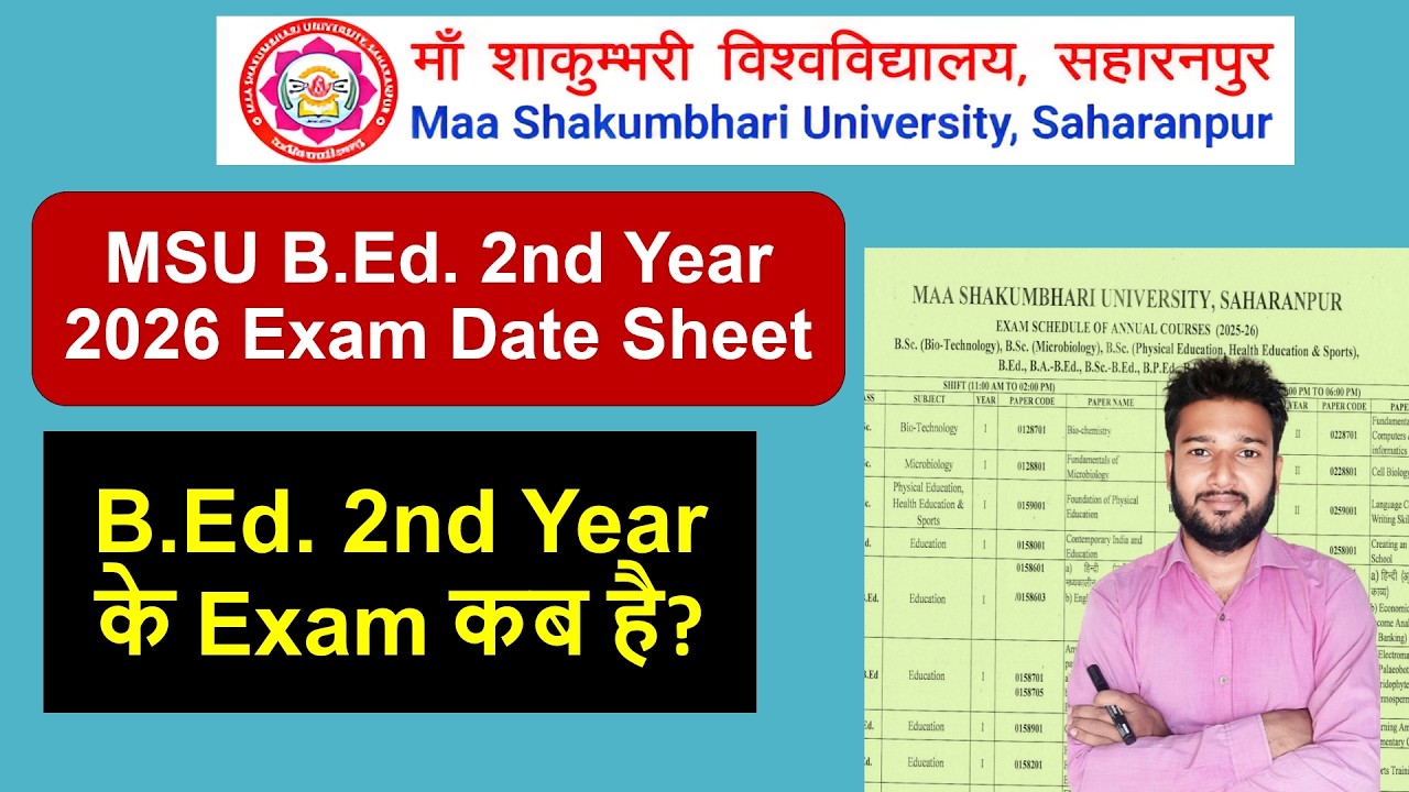 Maa Shakumbhari University B.Ed 2nd year Date Sheet 2026,  MSU Saharanpur BEd Exam Date Sheet 2026