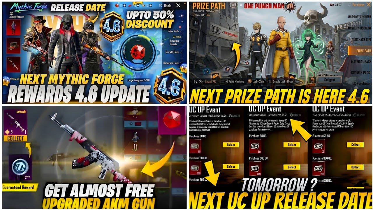 🔴NEXT MYTHIC FORGE BGMI 4.6😍| NEXT PRIZE PATH IN BGMI🔥| NEXT UC UP EVENT BGMI😱| NEXT ULTIMATE OUTFIT