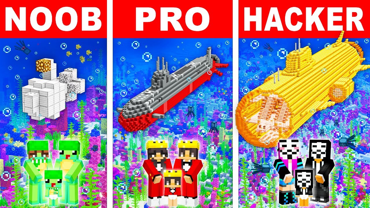 NOOB vs PRO: FAMILY SUBMARINE HOUSE Build Challenge in Minecraft!