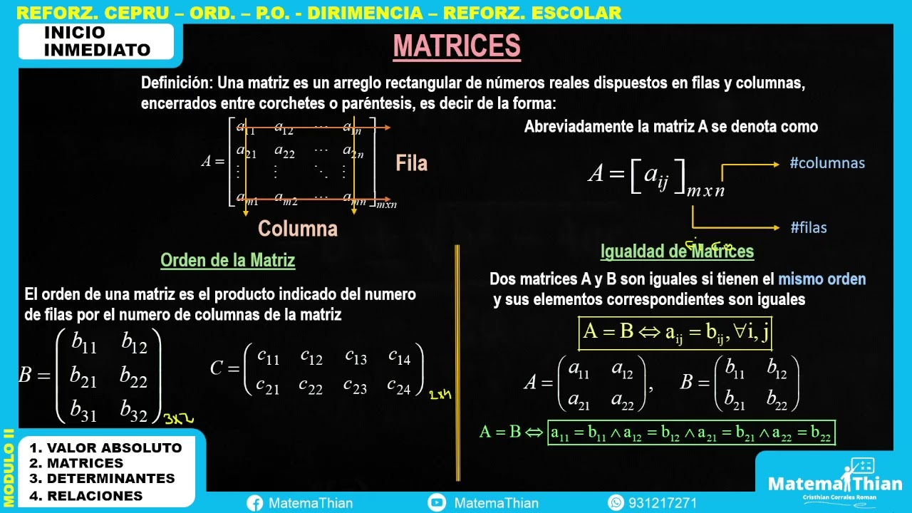 MATRICES PARTE 1 - ÁLGEBRA. UNSAAC-CEPRU