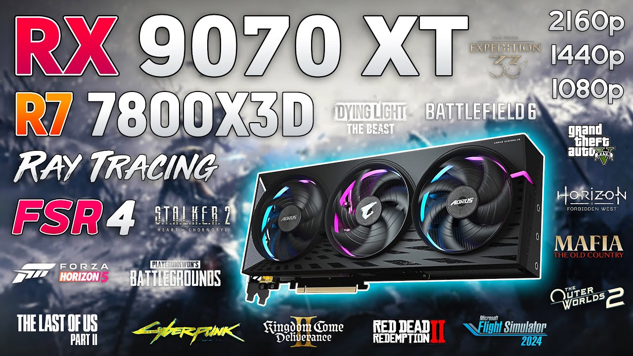 RX 9070 XT + Ryzen 7 7800X3D - Test in 15 Games | 1080p | 1440p | 4K