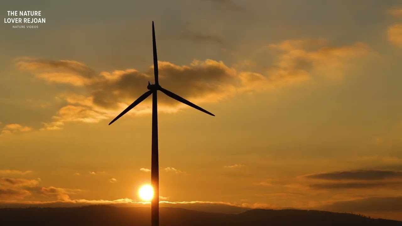 Peaceful Sunset with Wind Turbine | 4K Ultra HD Cinematic Nature's Energy: Stunning 4K Sunset View