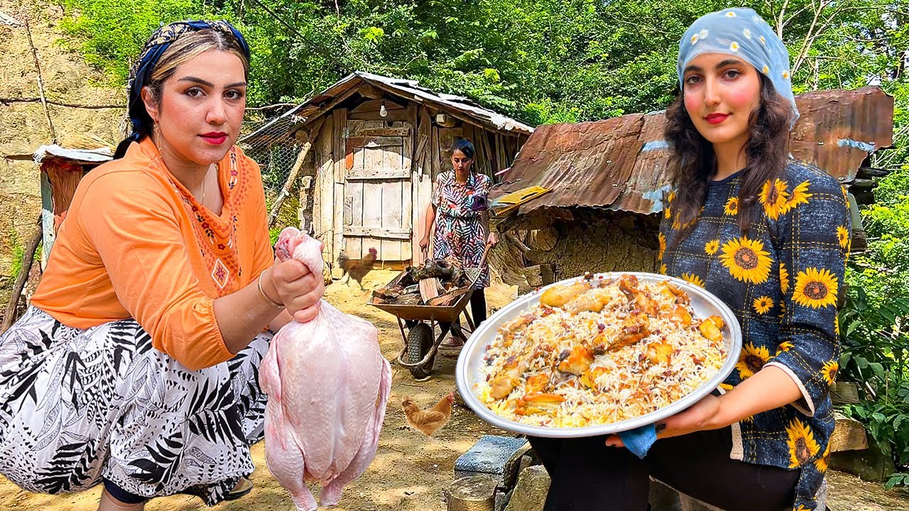 Village Girls Cooking Walnut Chicken Rice 🍗🔥 | Traditional Persian Dish in Nature