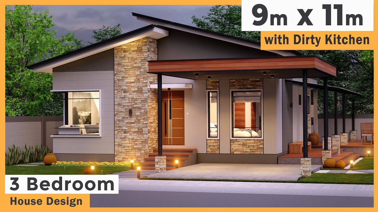 Stunning 9 by 11 meters (25 x 36 ft) 3 Bedroom Bungalow House Design dirty kitchen 94 sqm(1011sq ft)