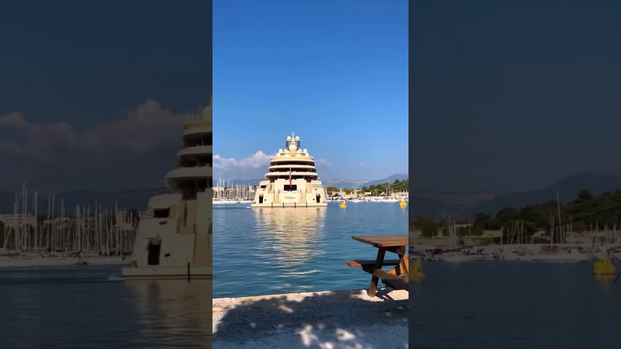 Guess how long the maneuver took⁉️ #dilbar #yacht #yaching #antibes