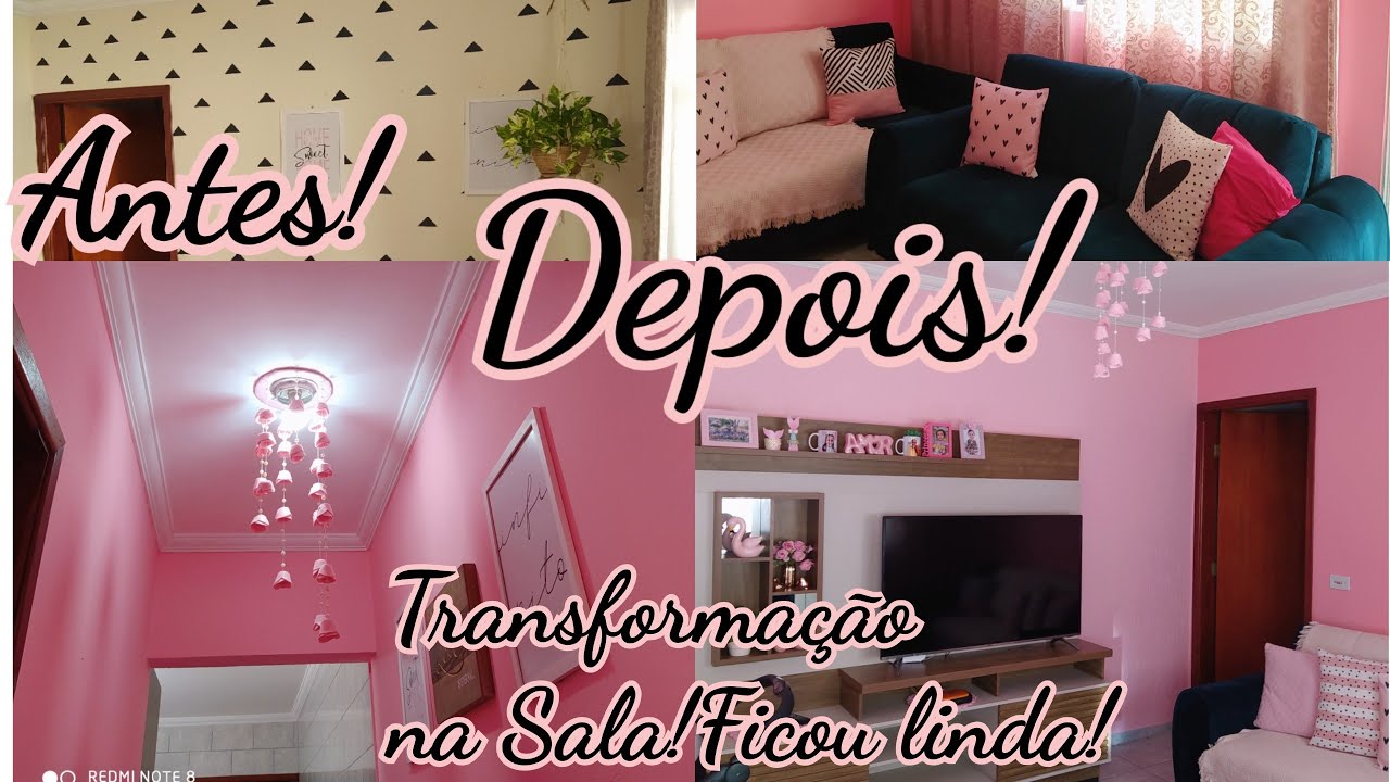 TRANSFORMEI MINHA SALA GASTANDO POUCO/TENHO MINHA TÃO SONHADA SALA ROSA/FICOU LINDA!#donadecasa
