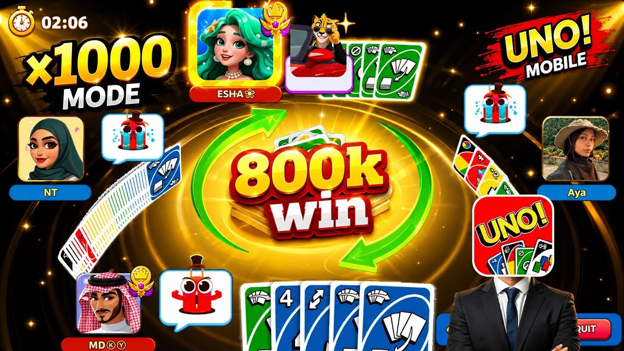 UNO! Mobile Game | Go Wild X1000 +4 Reverse Card With Time Balloon Discard All