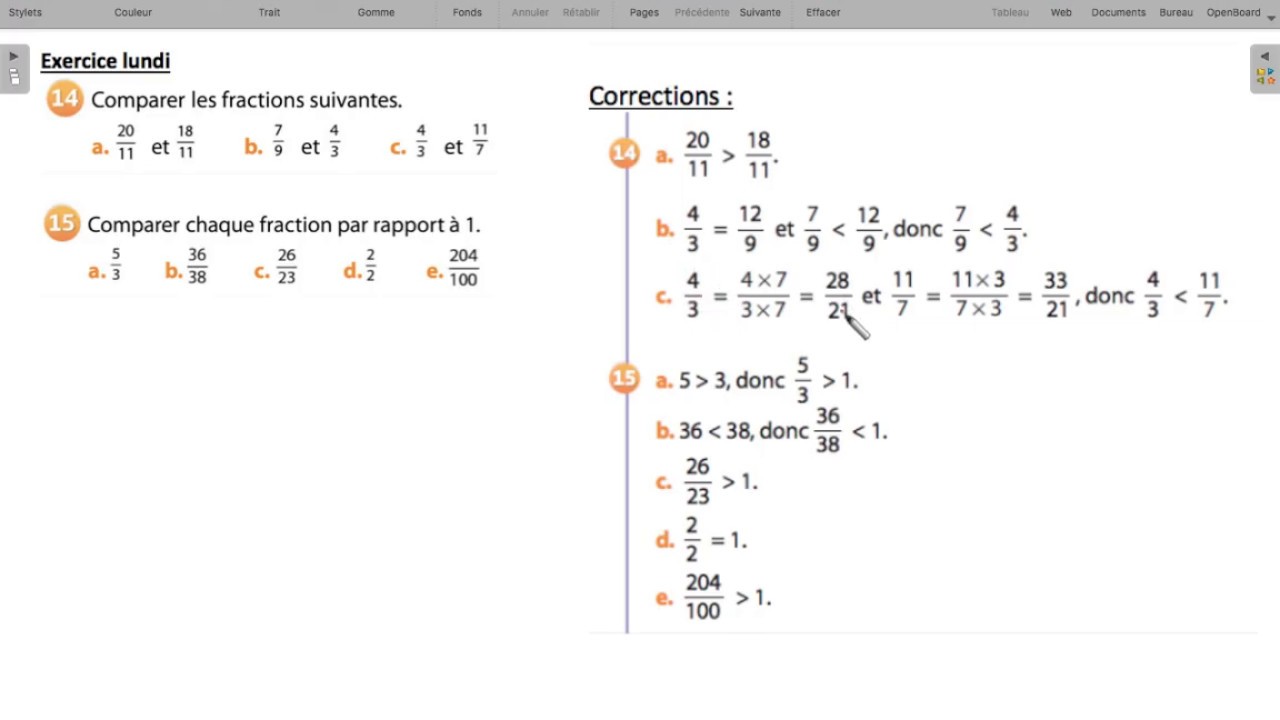 Correction commentée exercices sur la comparaison de fractions (1er partie)
